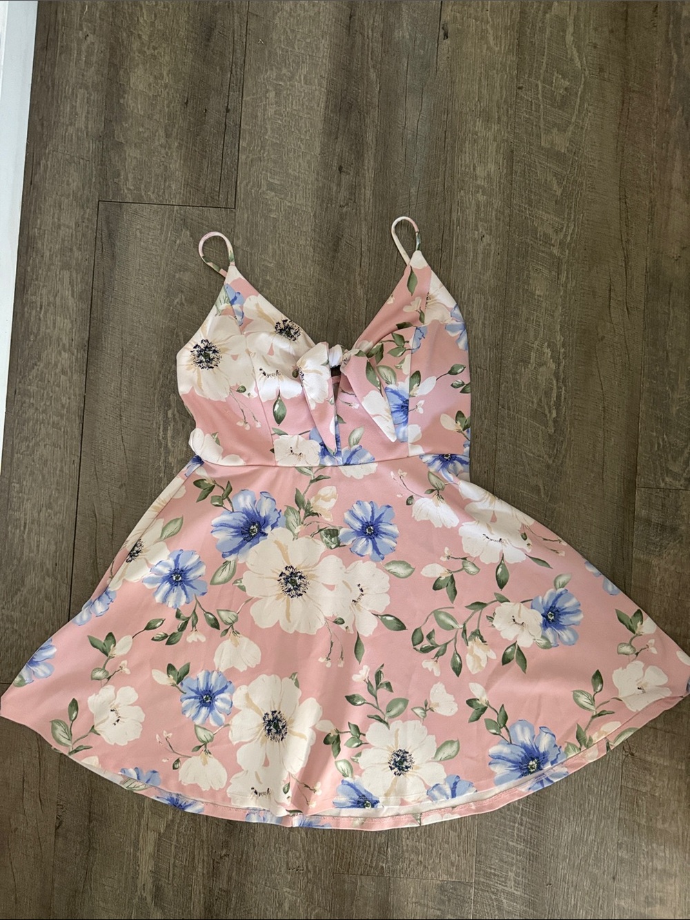 Xhilaration Pink Floral Mini Dress with Blue & White Blooms